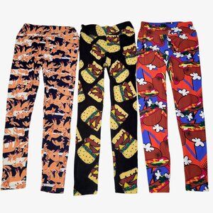 LuLaRoe Women's Leggings Bundle - 3 Pairs Fox, Hamburger & Hotdog Small SOFT